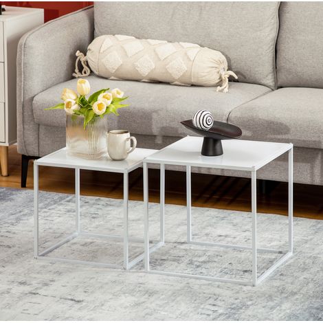Table basse set de 2, carrée, en acier, blanche DESVIAE (1/5)