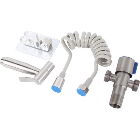 WC-Bidet-Duschset mit 1 Zulauf und 2 Ausläufen, einstellbarer Durchflussmenge, kein Bohren erforderlich, Edelstahl, mit 1,5 m Teleskoprohr für das Badezimmer (1/5)