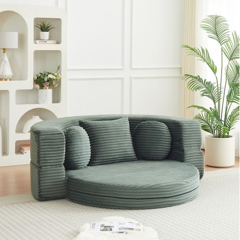 Sofá cama 4 en 1 de espuma 183x180x55 cm, pana verde, ahorra espacio – MEUBLIV (1/5)