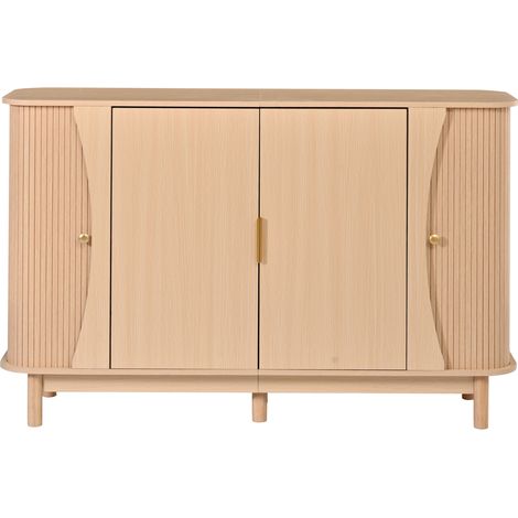 Credenza in MDF naturale 140 x 40 x 88 cm con 2 ante scorrevoli e bordi arrotondati (1/5)