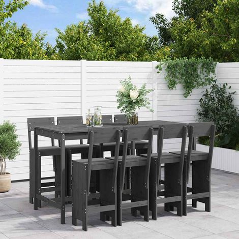 Ensemble de bar de jardin 9 pièces en pin massif gris, table et 8 tabourets - PANGIVO (1/5)