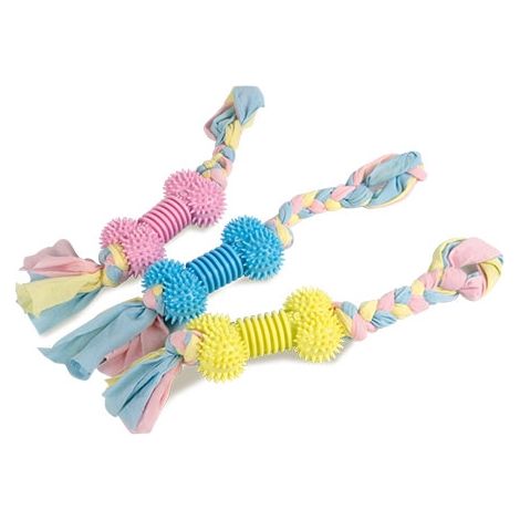 Osso con corda di straccio, dimensioni 20 x 6 cm, tre colori diversi