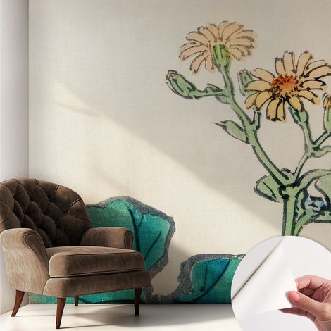 Fotomurale adesivo - Carta da parati adesiva - per la cucina camera da letto per la soggiorno - Fiore e foglie 250x250 cm (1/5)