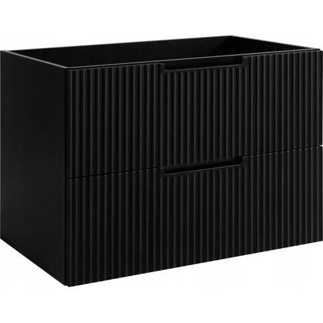 Rodan Badschrank 120 cm, Schwarz Matt und Holz, 46 x 120 x 57 cm, geriffelte Türen, braune Platte, feuchtraumgeeignet