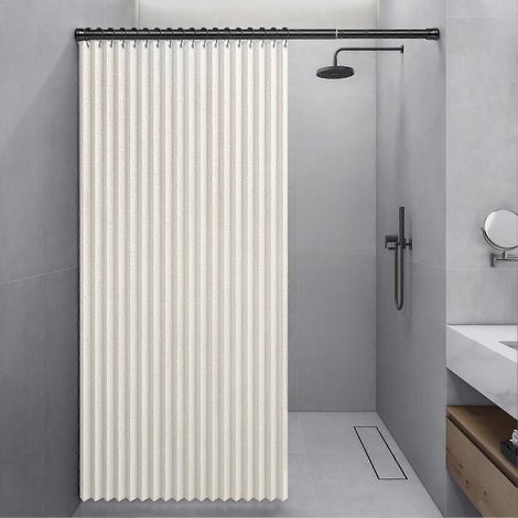 Rideau de douche pliable et imperméable avec fermeture magnétique texture lin beige gain de place 200 x 200 cm (1/4)
