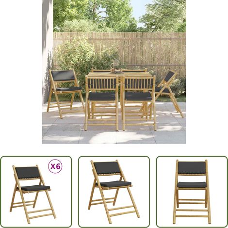 Chaise en bambou - Chaises de bistro pliantes lot de 6 coussins gris foncé bambou (1/5)