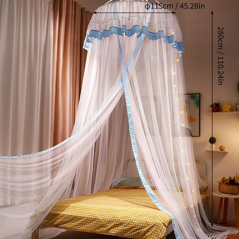 Nouveau moustiquaire princesse dôme sans installation, lit adulte domestique voilage de lit, moustiquaire épaisse renforcée, usage universel, motif petit carreau bleu (1/4)