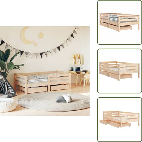 The Living Store Cadre de lit enfant avec tiroirs 70x140 cm bois de pin massif - Lit Bébé - Lit Enfant - Meuble Enfant - Chambre D'enfant - Mobilier Enfant (1/5)