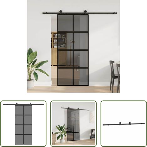 Verre trempé - Porte coulissante avec kit de quincaillerie noir 90x205 cm (1/5)
