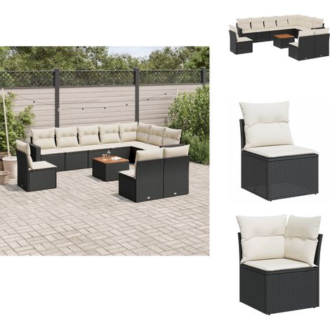 11-tlg. Garten-Sofagarnitur mit Kissen Schwarz Poly Rattan - Gartenmöbel Set - Outdoor Möbel - Rattan Gartenmöbel - Lounge Set - Esstisch Set (1/5)