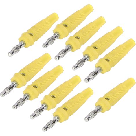 Connecteur banane 4mm à souder, alliage cuivre, type lanterne, fil souple, cosse sans soudure, lot de 10, jaune, fiche mâle pour câblage électrique (1/5)