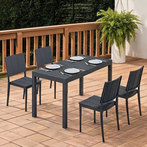 Salon de jardin gris Oscuro en métal PP 141,5 x 70,5 x 74,5 cm (1/5)
