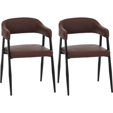 Lot de 2 chaises de salle à manger style industriel rétro avec accoudoirs en métal et similicuir marron-rouge 040008986 (1/5)
