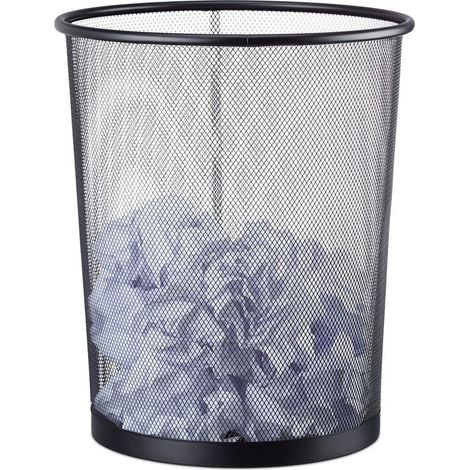 Corbeille à papier en métal 20 litres – Treillis métallique noir – Hauteur 35 cm, diamètre 30 cm – Pour bureau, salon, chambre d’enfants (1/5)