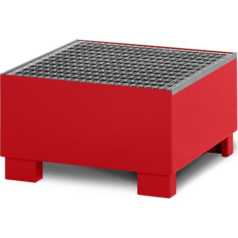 RR Industrietechnik Auffangwanne aus Stahl für 1x 200 Liter Fass mit Gitterrost RAL 3000 feuerrot