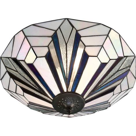 Interiors Astoria - Soffitto a 2 luci grande bronzo scuro chiaro, vetro stile Tiffany, E27 (1/3)