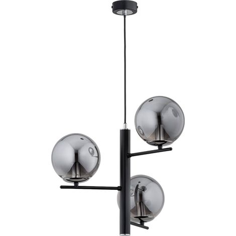 Suspension moderne noire boules verre fumé 3xE14 Alfa (1/3)