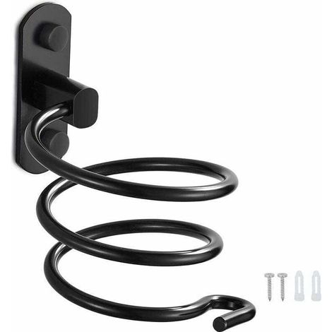 Porte Sche Cheveux Support de Sche Cheveux Mural en Aluminium Support de Cble pour Cuisine Salle de Bain Accessoires de Salle de Bain(Noir) (1/4)