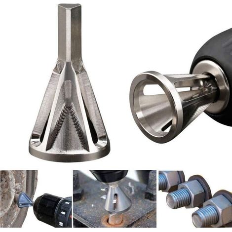 Ébavurage externe chanfrein pour perceuse en acier inoxydable pour éliminer les dommages extracteurs Argent Convient aux boulons de taille 8-32 (1/4)