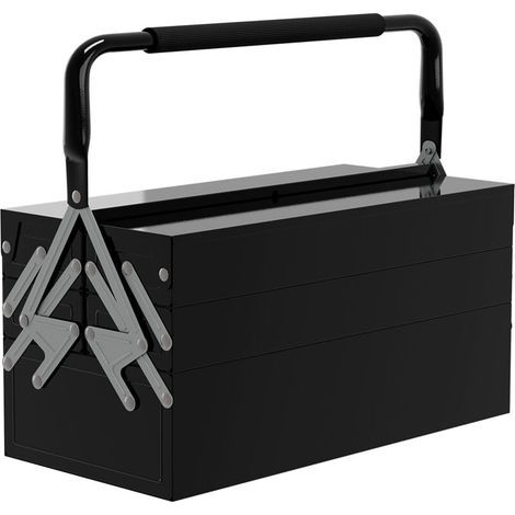 Boite à outils métallique - coffret à outils - caisse à outils 3 niveaux 5 plateaux rétractables - tôle acier noir (1/5)
