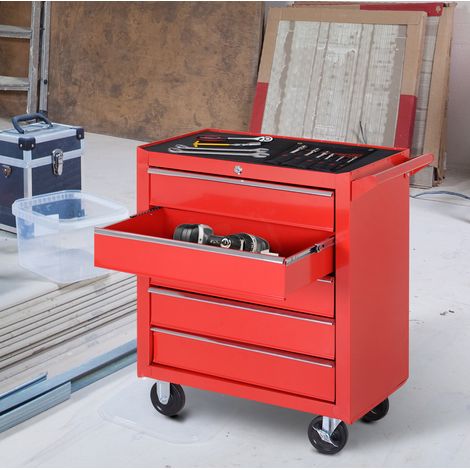 Carrello portautensili a 5 cassetti, con ruote, chiudibile, acciaio, rosso HAVRYA (1/5)