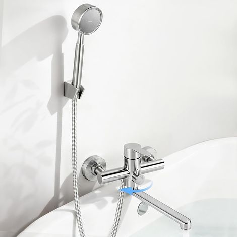 Robinet de baignoire avec douchette, mitigeur de baignoire à long bec, ensemble de robinets de douche de salle de bain, robinet de salle de bain en acier inoxydable pour montage mural pour (1/5)