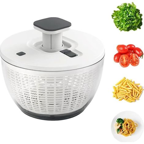 Essoreuse à salade 6L, pompe manuelle simple, base antidérapante. Lave et essore. Bol externe et passoire inclus. (1/5)