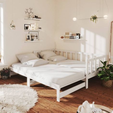 Lit gigogne,Lit coulissant Simple pour Salon Chambre Blanc 2x(90x200) cm Bois de pin massif -VA13767 (1/5)