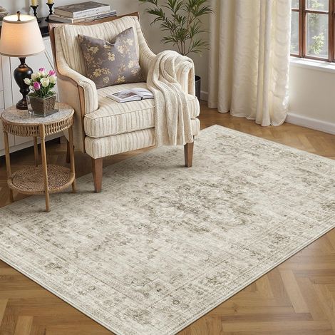 Beige Vintage Tapis Salon Lavable en Machine Grand 140x200cm Rugs Antidérapant Interieur Doux Rug Poil Ras Carpet Chambre Bureau Salle a Manger Adulte Salle de Jeux Carpets (1/5)