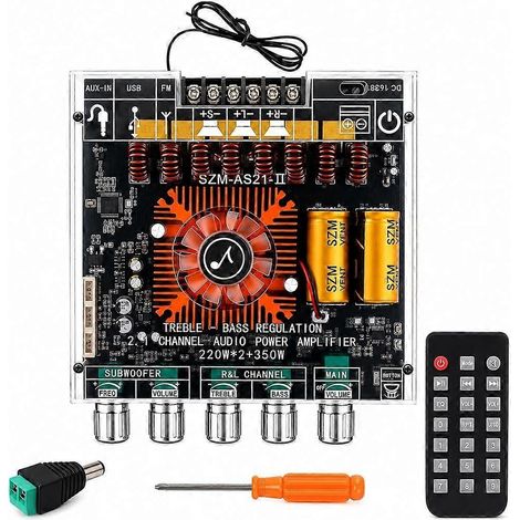 Mini amplificateur Bluetooth 2.1 canaux avec TWS - Double TPA3225 (790 W crête : 220 W x 2 + 350 W subwoofer), Bluetooth/FM/USB/AUX, télécommande infrarouge (1/5)