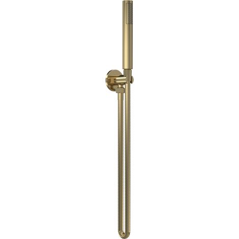 Round Outlet Elbow, Parking Bracket & Minimalist Shower Handset - Brushed Brass