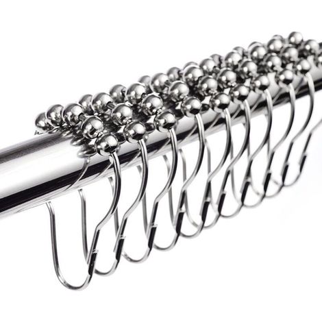 Crochets anneaux de rideau de douche en acier inoxydable chromé – Lot de 12 – Dimensions 69 x 39 mm – Compatible barres jusqu'à 1 1/8 - 12pcs (1/5)