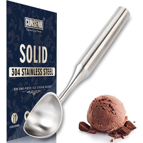 Ice Cream Scoop 8.3 Inch – Sturdy One Piece Stainless Steel Ergonomic Handle – Non Slip Anti Freeze Grip for Gelato Sorbet Cookies Kitchen Use (1/5)