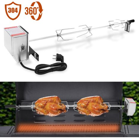 SWANEW Universale girarrosto per Barbecue. 117cm spiedo. 4X forchetta. Motore in Cromato. 220 V-240 V