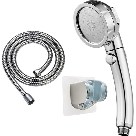 Bohrungsfreie Hochdruck-Handbrause mit 1/2-Zoll-Anschluss, mit Pausenschalter, 3 Wasserstrahlmodi, wassersparende Badeduschbrause mit 150-cm-Schlauch (1/5)