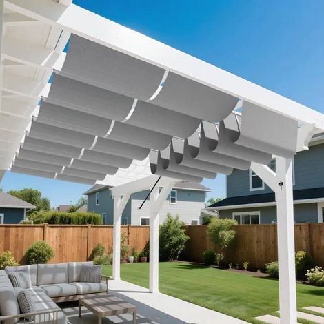 Voile d'ombrage rétractable avec œillets, 2 x 3 m, toile ondulée, imperméable, protection UV 95 %, résistante. (1/5)