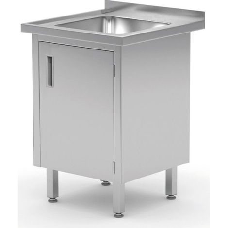 Table d'évier, avec placard - soudée, - 60x60xH88 cm - Hendi