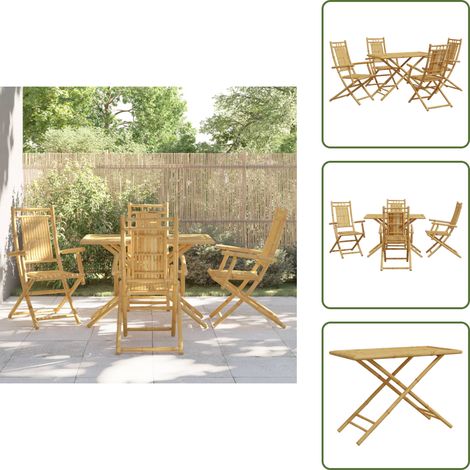 5-tlg. Garten-Essgruppe Bambus - Gartentisch - Gartenstühle - Essgruppe - Bambus Möbel - Outdoor Möbel