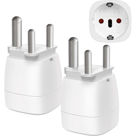【2 piezas】Adaptador de viaje de Francia a Sudáfrica, adaptador de enchufe europeo de 2 pines a tipo M de 3 pines para Mozambique, Bután, Namibia y Botsuana (1/4)