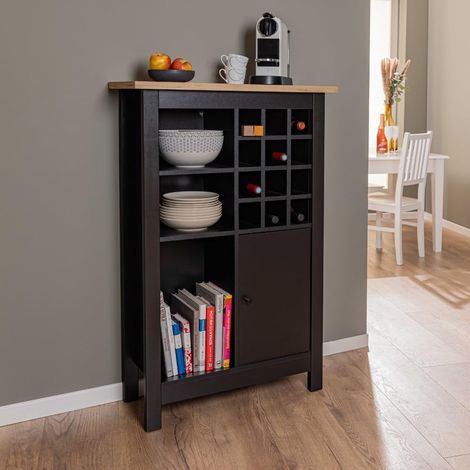 Buffet pour 12 bouteilles avec 3 étagères et 1 porte - Cave à vin - Buffet - Armoire de cuisine - Armoire de buffet - Pour stockage de vin - Chêne noir (1/5)