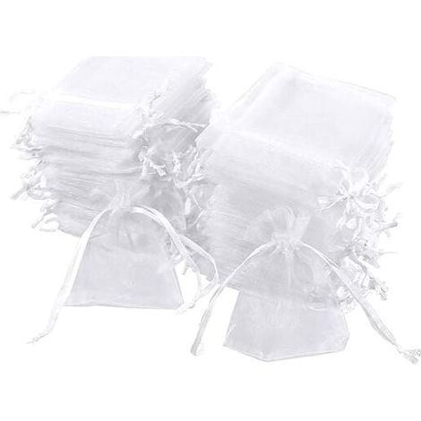 Lot de 100 sachets en organza blanc, 7 x 9 cm, pochette cadeau en organza, pochette à bijoux, sachets de mariage, sachets de lavande, faveur de mariage