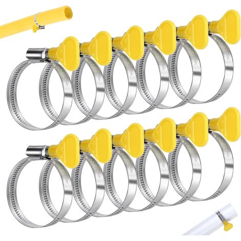 Lot de 12 colliers de serrage réglables de 32 à 50 mm en acier inoxydable avec poignée jaune pour piscine, machine à laver, tuyau d'eau, tuyau de gaz, jardin (1/5)