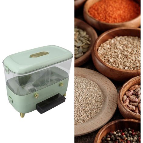 Seau à riz, seau à grains de cuisine, hermétique et étanche aux insectes et à l'humidité, boîte de rangement à grains transparente à deux compartiments (1/5)