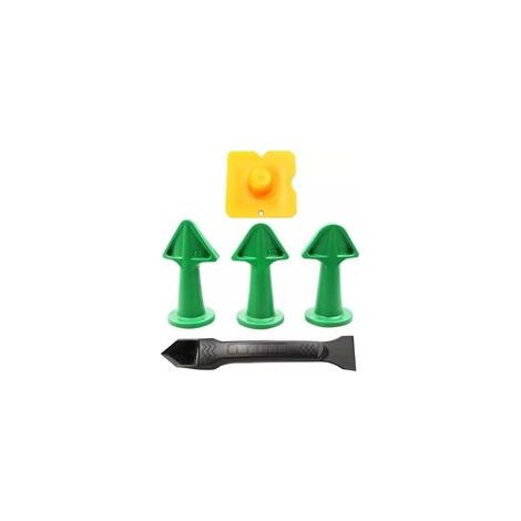 Set di 5 utensili manuali tra cui un applicatore di sigillante, una spatola, una paletta e un ugello per colla in plastica, nonché un solvente per silicone per piastrelle, mattoni e so-Crezuo