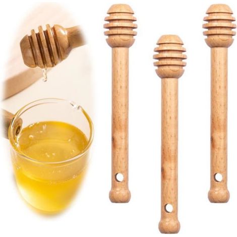 Cuillère À Miel - Bois Alimentaire - 14 cm - Rainures Profondes - 3 Pièces