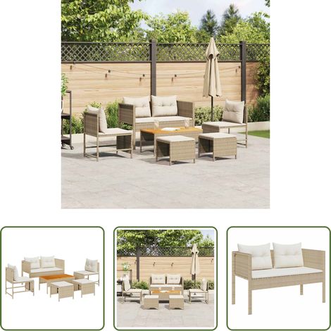 Gartentisch - Gartensofa-set mit Kissen 6 pcs Beige und Creme Poly-Rattan (1/5)