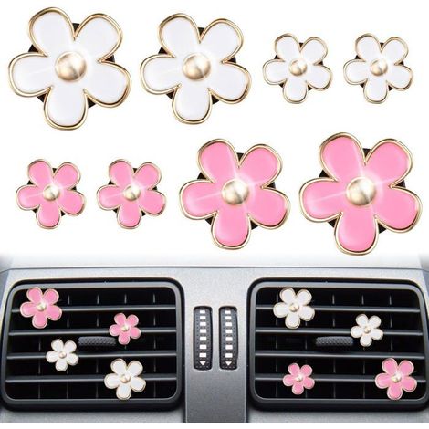 Clip d'Aération de Marguerit, 8pcs Décoration de Grille d'Aération Intérieure de Voiture, Clip de Désodorisant de Voiture, avec 4 (1/5)