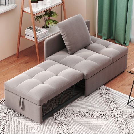 Schlafsofa 177x68x65 cm grau aus Leinenstoff 3-in-1 mit verstellbarer Rückenlehne (1/5)