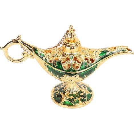 Magische Dschinn-Lampe aus gold-grüner Legierung mit geprägtem Muster, rutschfest und farbenfroh, dekorativ für Schlafzimmer oder Büro, 12 cm (1/5)