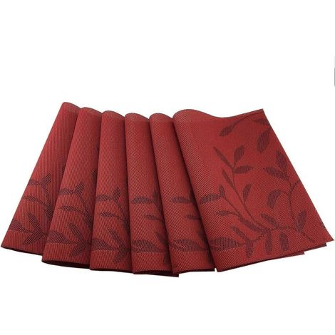 Set de 6 sets de table en PVC, coloris naturel (6 pièces, motif feuilles rouges) (1/4)